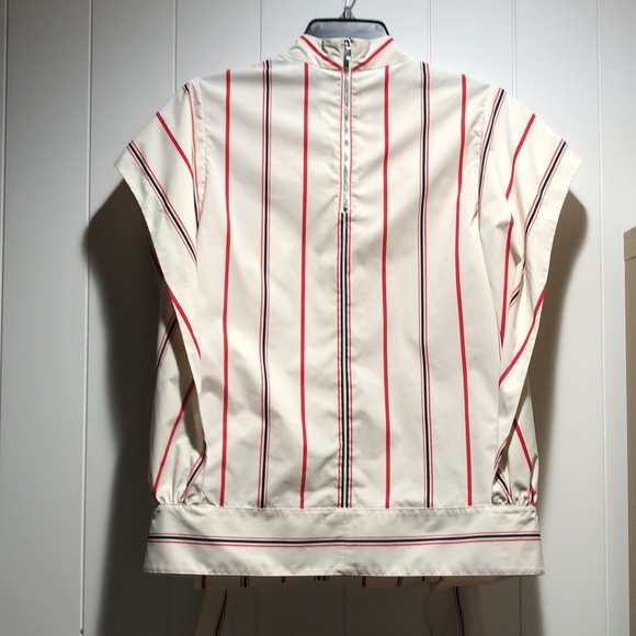 Phillip Lim stripe cream and red cap sleeve mock neck tie waist zipper neck L - Picture 7 of 9